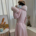 Luxury Wool Coat with Detachable Fox Fur Collar - Women's Winter Outerwear - Windia