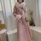 Luxury Wool Coat with Detachable Fox Fur Collar - Women's Winter Outerwear - Windia
