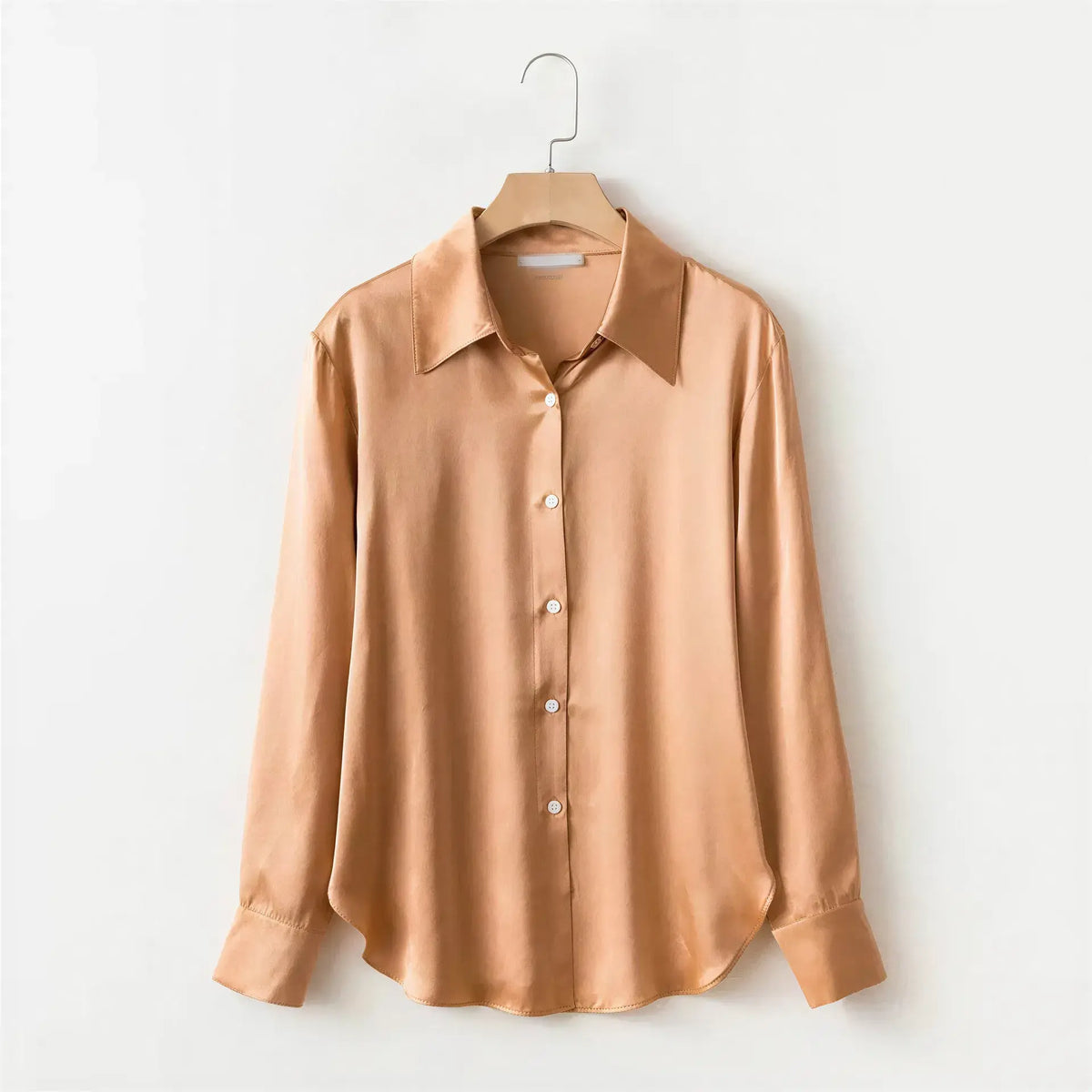 Pearl Silk Satin Lapel Shirt Embellished 100% Silk Satin Long Sleeve Blouse S Windia