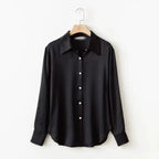 Pearl Silk Satin Lapel Shirt Embellished 100% Silk Satin Long Sleeve Blouse S Windia