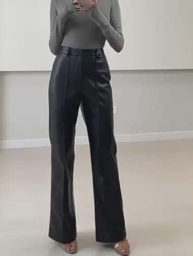 Women's High Waist Straight Leg Genuine Leather Pants