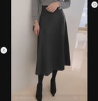 Women's Genuine Leather Long Skirt | High-Waist A-Line Sheepskin Midi Skirt | Windia