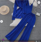 Korean-Style Casual Two-Piece Set — Polo-Collar Knitted Top & Pants