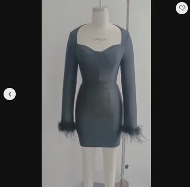 Ostrich Feather Long Sleeve Mini Dress – Women's Sexy Evening & Club Dress