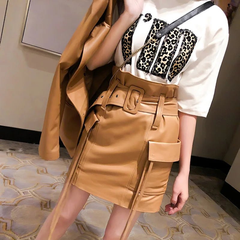 Sheepskin Leather Mini Skirt - Windia