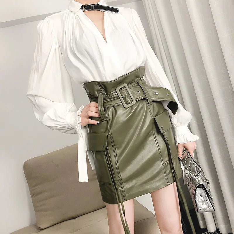 Sheepskin Leather Mini Skirt - Windia