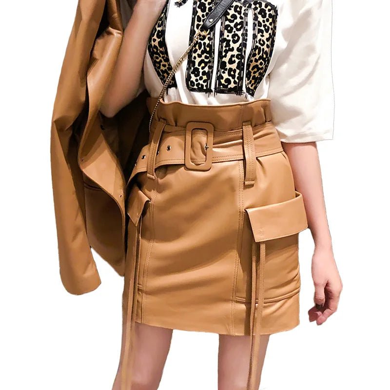 Sheepskin Leather Mini Skirt - Windia