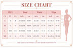 Size chart in rose-pink and gold