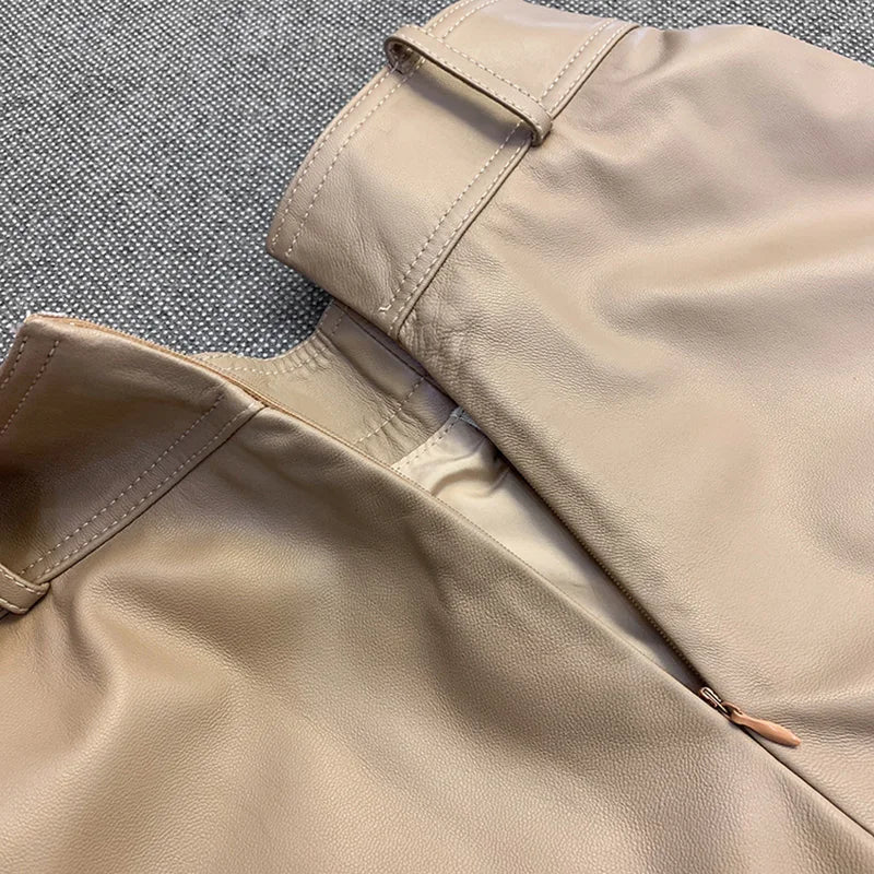 Spring New Fashion Long Leather Skirt – High Waist Real Leather Skirt for Women - Windia