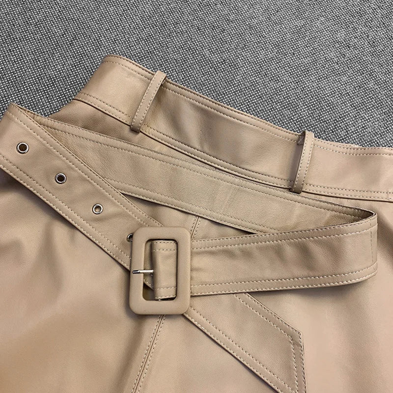 Spring New Fashion Long Leather Skirt – High Waist Real Leather Skirt for Women - Windia