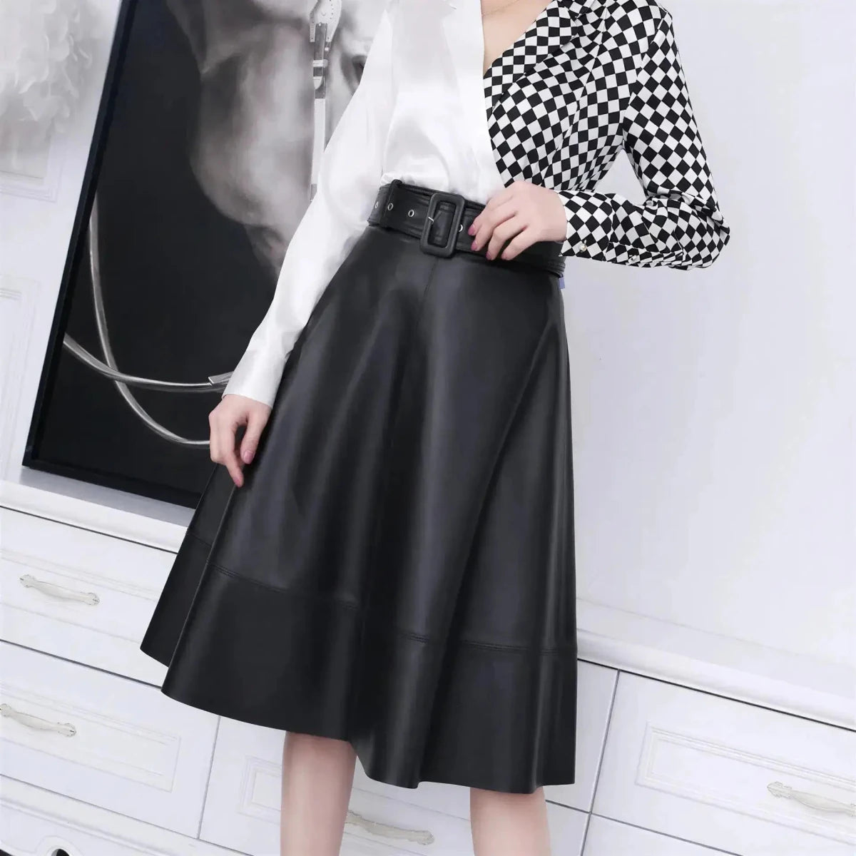 Spring New Fashion Long Leather Skirt – High Waist Real Leather Skirt for Women M Windia