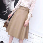 Spring New Fashion Long Leather Skirt – High Waist Real Leather Skirt for Women - Windia