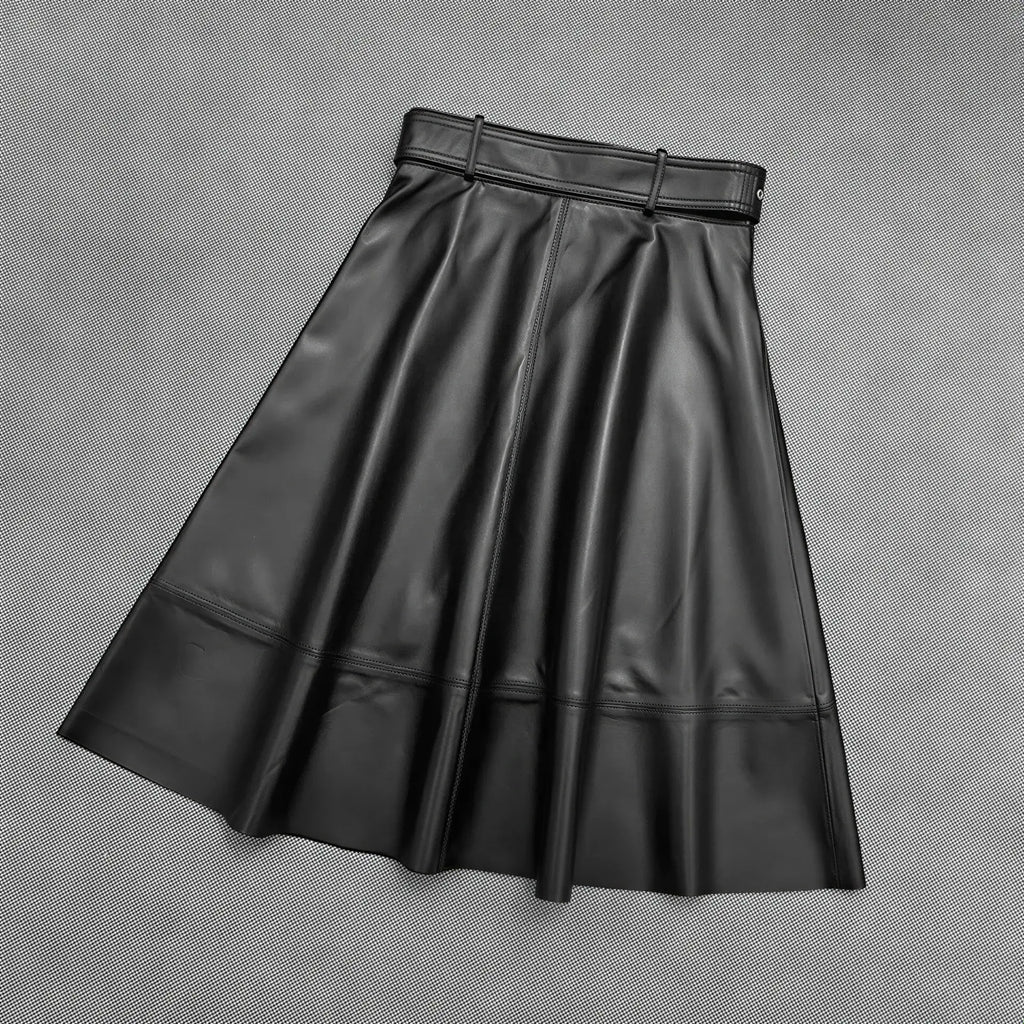 Spring New Fashion Long Leather Skirt – High Waist Real Leather Skirt for Women M Windia