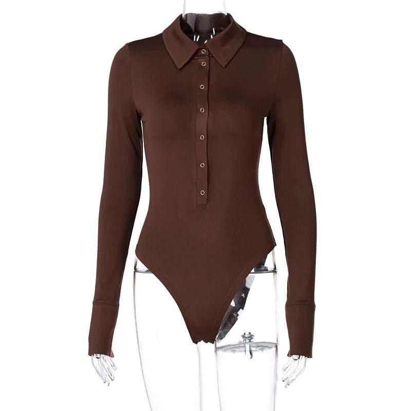 Tight Long Sleeve Lapel Women's Bodysuit Jumpsuit S Windia