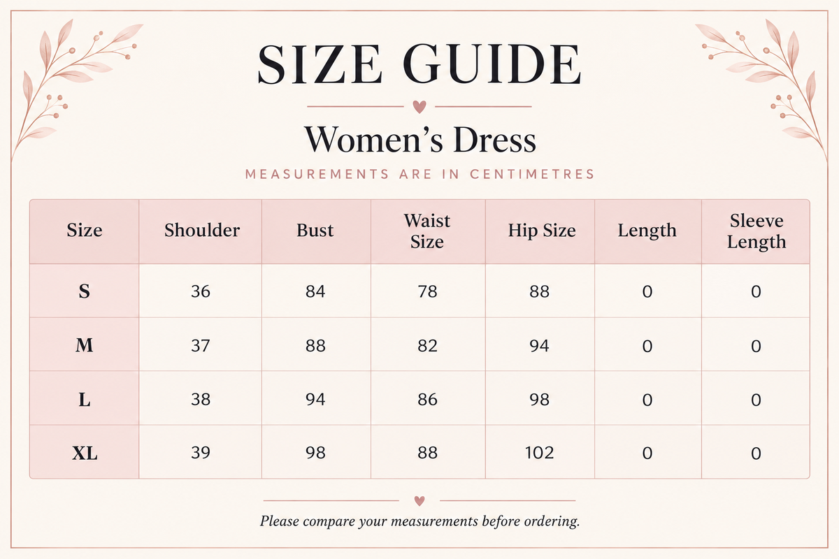 Windia women’s dress centimetre size chart preview