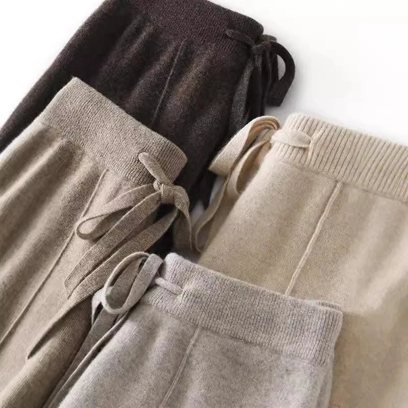 Women's 100% Wool Wide Leg Pants – High Waist Knit Trousers S Windia