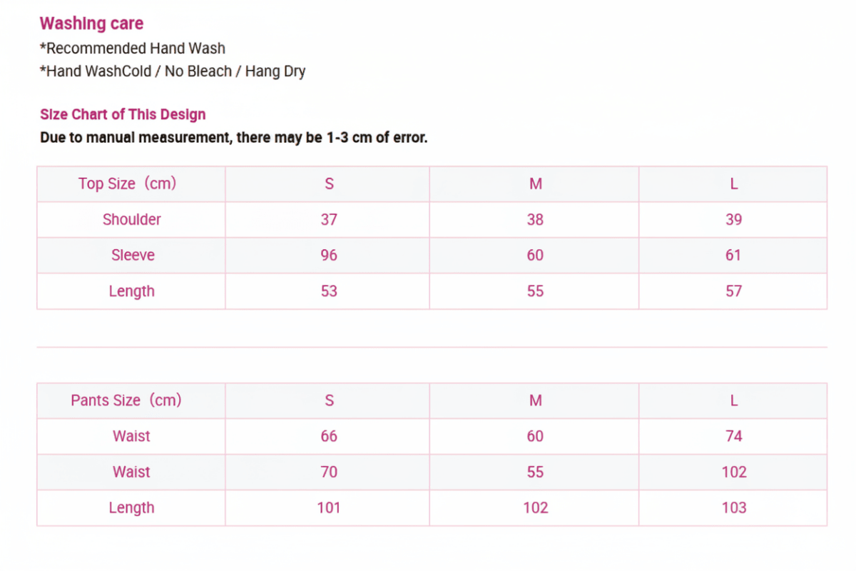 Women's Cashmere Knit Two-Piece Set | Size Chart | Autumn Winter Loungewear - Windia