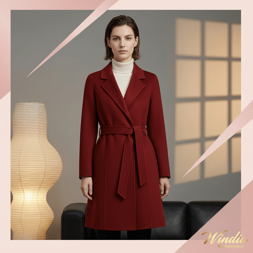 Women's Cashmere Wool Coat | Elegant Long Double-Sided Spring Coat - Windia