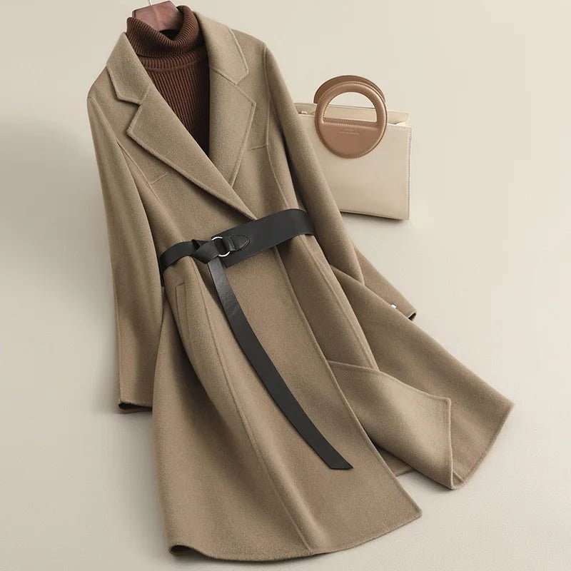 Women's Cashmere Wool Coat | Elegant Long Double-Sided Spring Coat - Windia