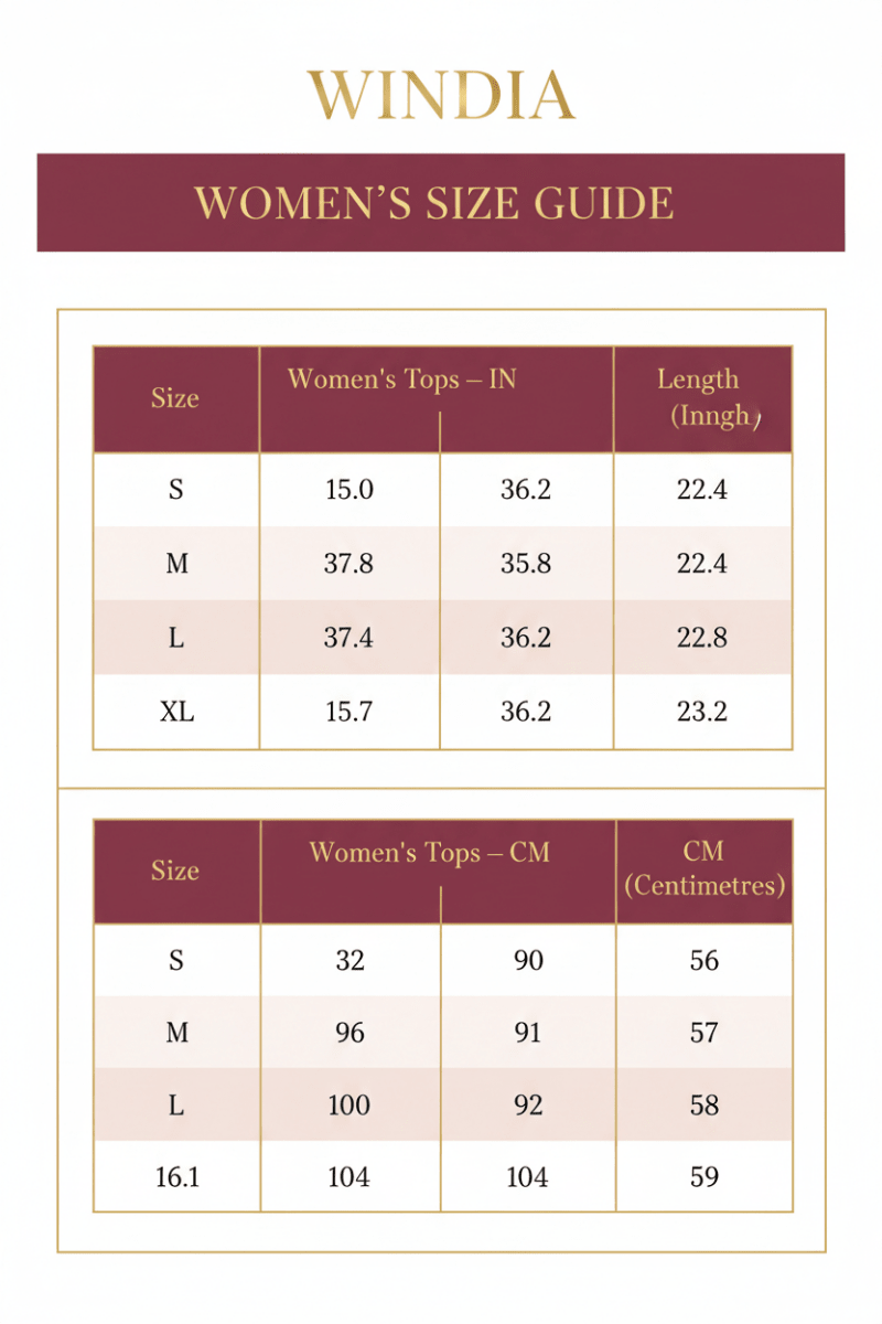 Women's Cashmere Wool Coat| Size Chart | Windia