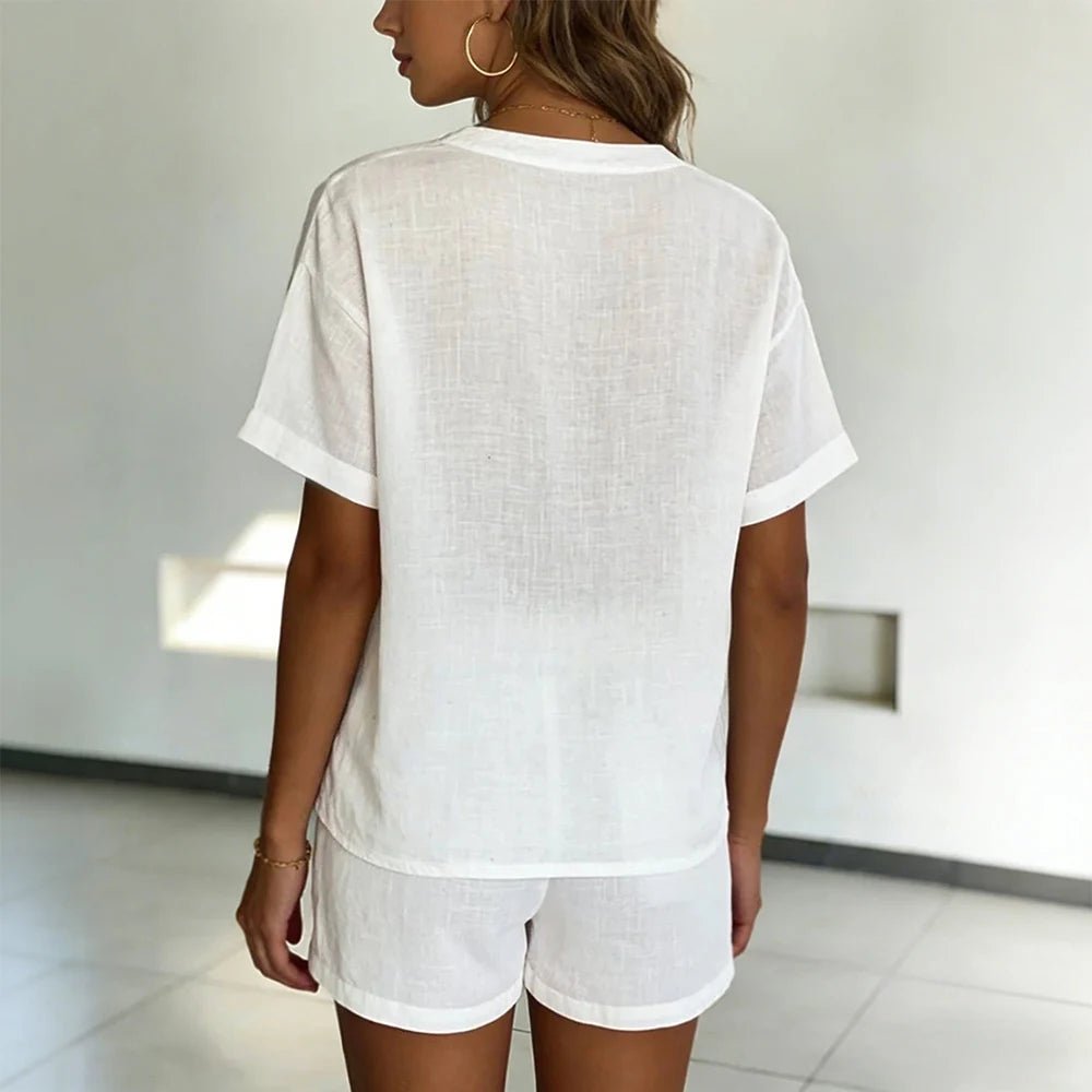 Women's Casual Cotton V-Neck Shorts Set - Windia