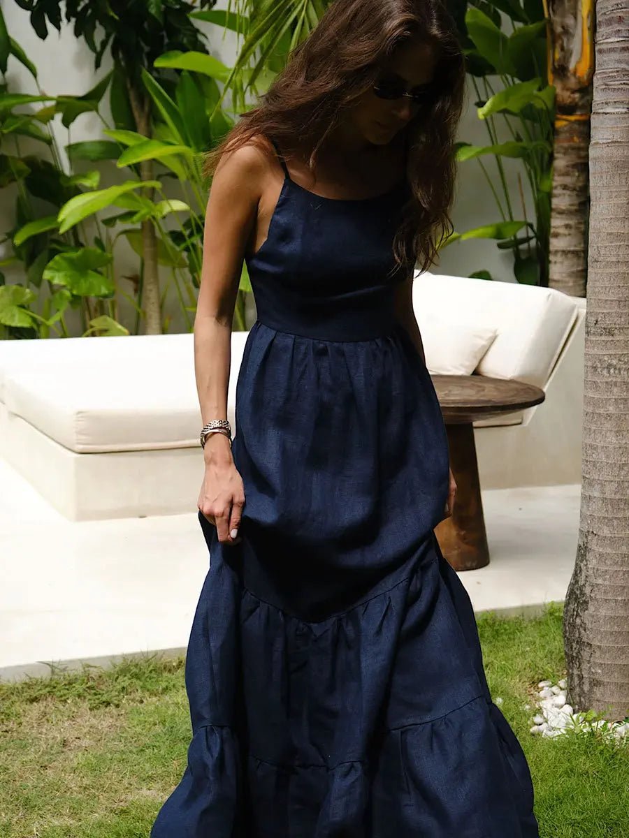 Women's Cotton Sleeveless Maxi Dress | Bohemian Beach Vacation Dress - Windia