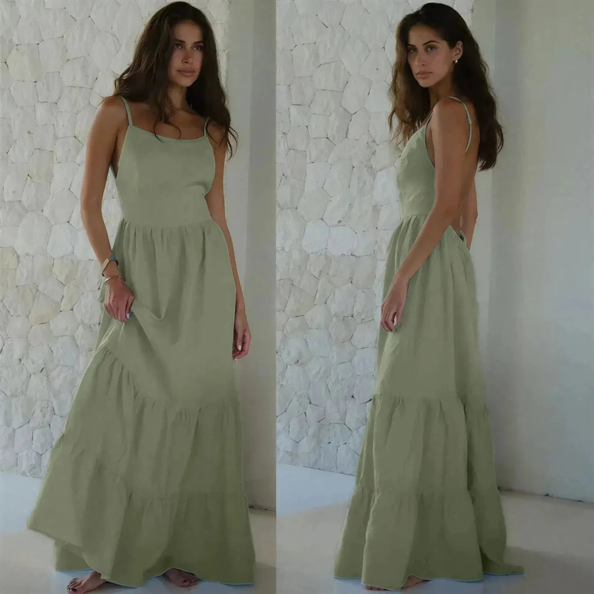 Women's Cotton Sleeveless Maxi Dress | Bohemian Beach Vacation Dress White Windia