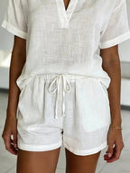 Women's Cotton V-Neck Shorts Set L Windia