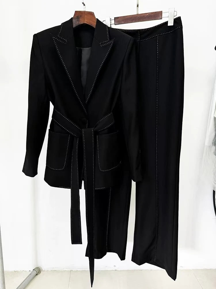 Women's Formal Blazer & Pants Set — Long Sleeve Office Suit - Windia
