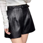 Women's High Waist Leather Shorts | Wide Leg Sheepskin - Windia