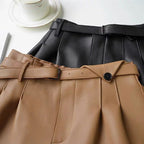 Women's High Waist Leather Shorts | Wide Leg Sheepskin - Windia