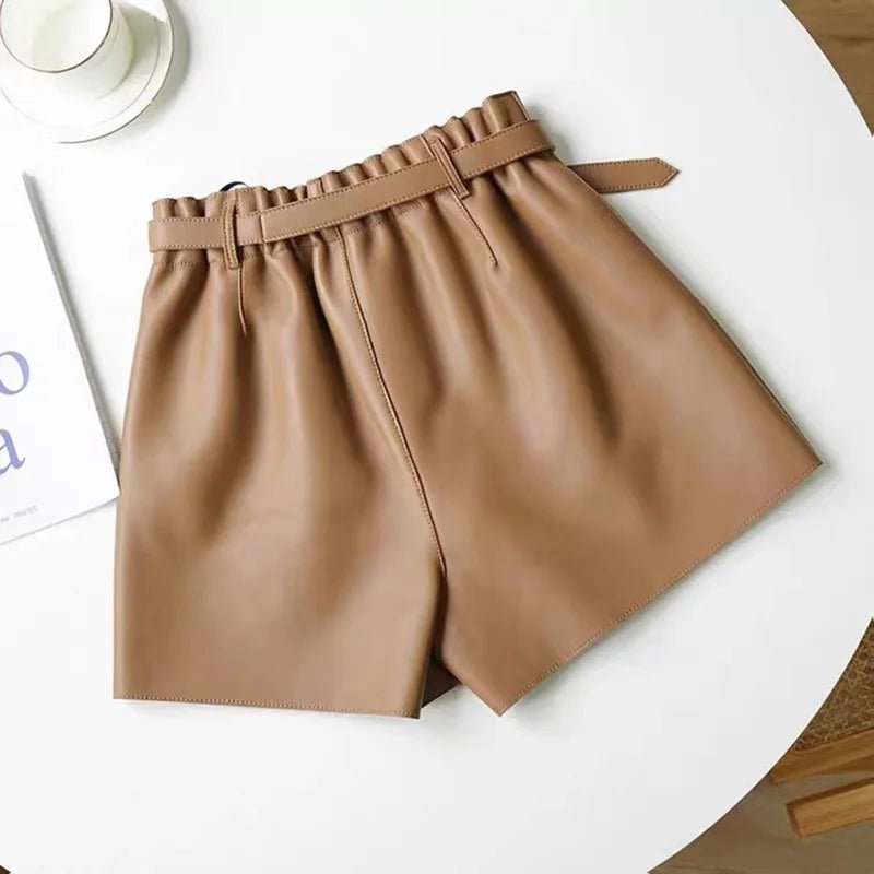 Women's High Waist Leather Shorts | Wide Leg Sheepskin - Windia