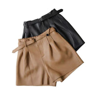 Women's High Waist Leather Shorts | Wide Leg Sheepskin - Windia