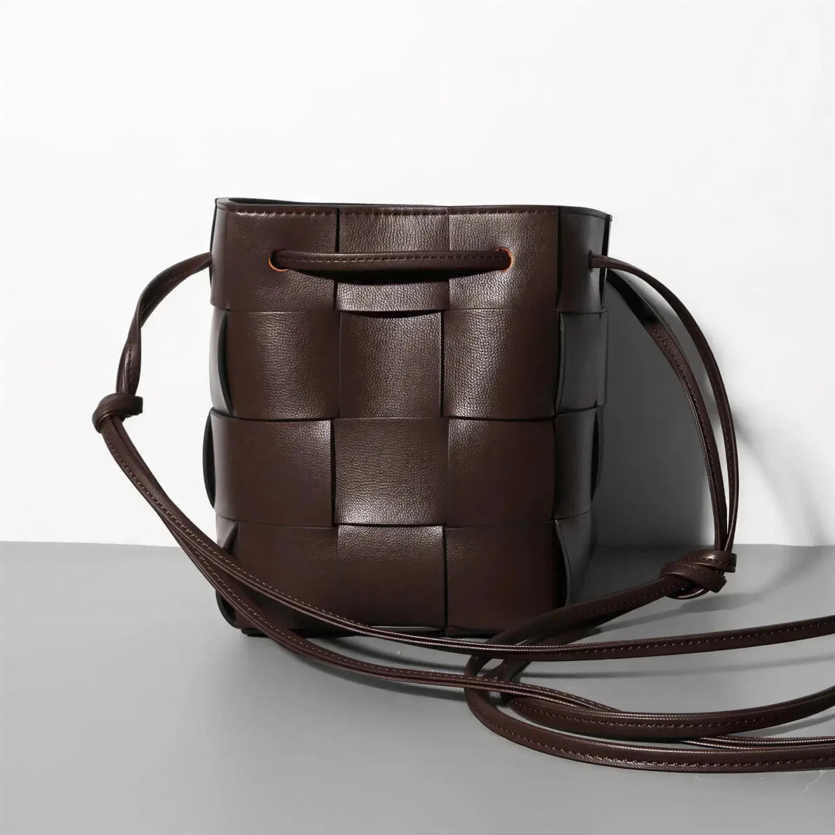 Women's Leather Woven Bucket Bag | Shoulder Bag Red Windia