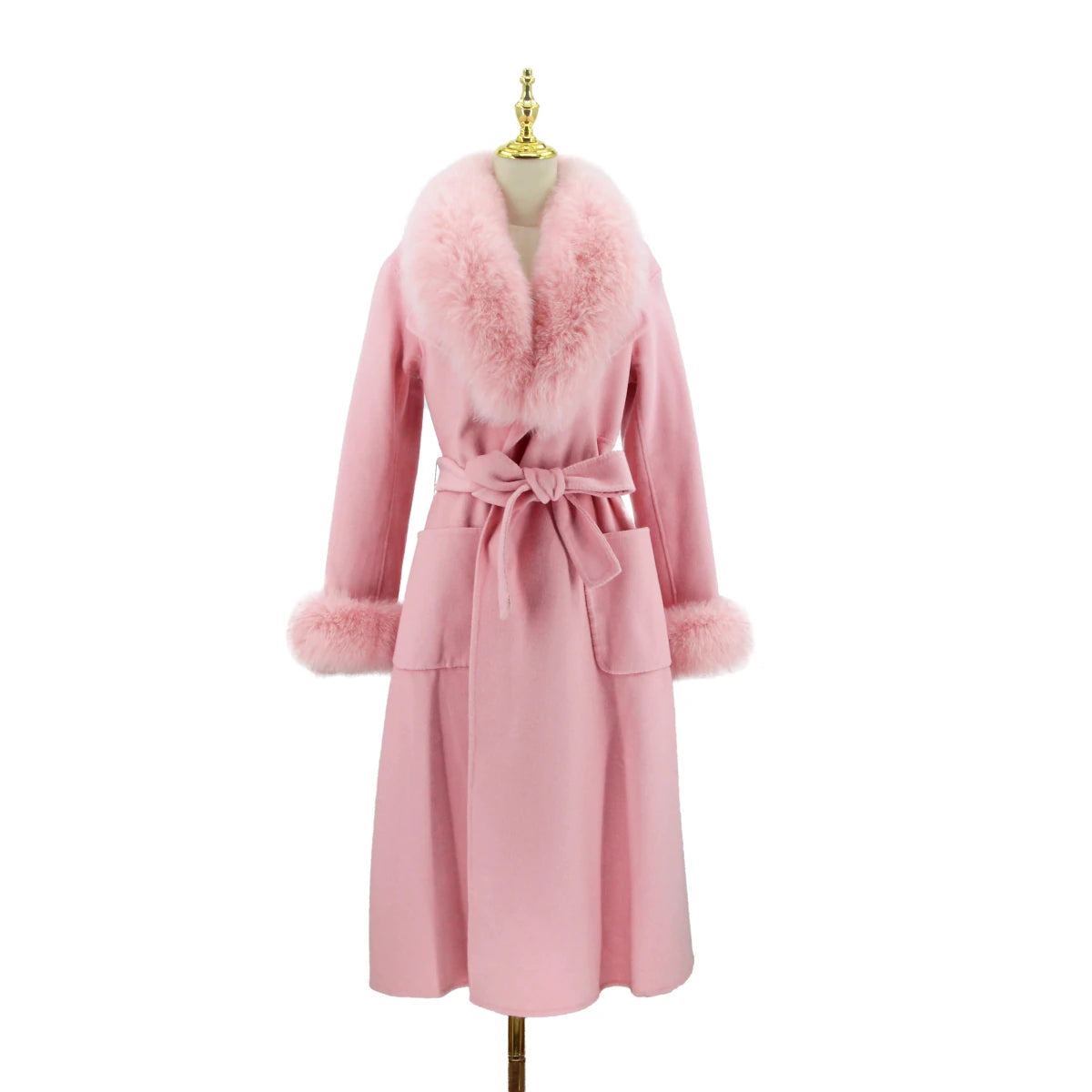 Luxury Wool Coat with Detachable Fox Fur Collar - Women's Winter Outerwear - Windia