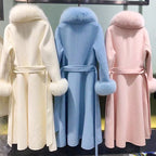 Luxury Wool Coat with Detachable Fox Fur Collar - Women's Winter Outerwear - Windia