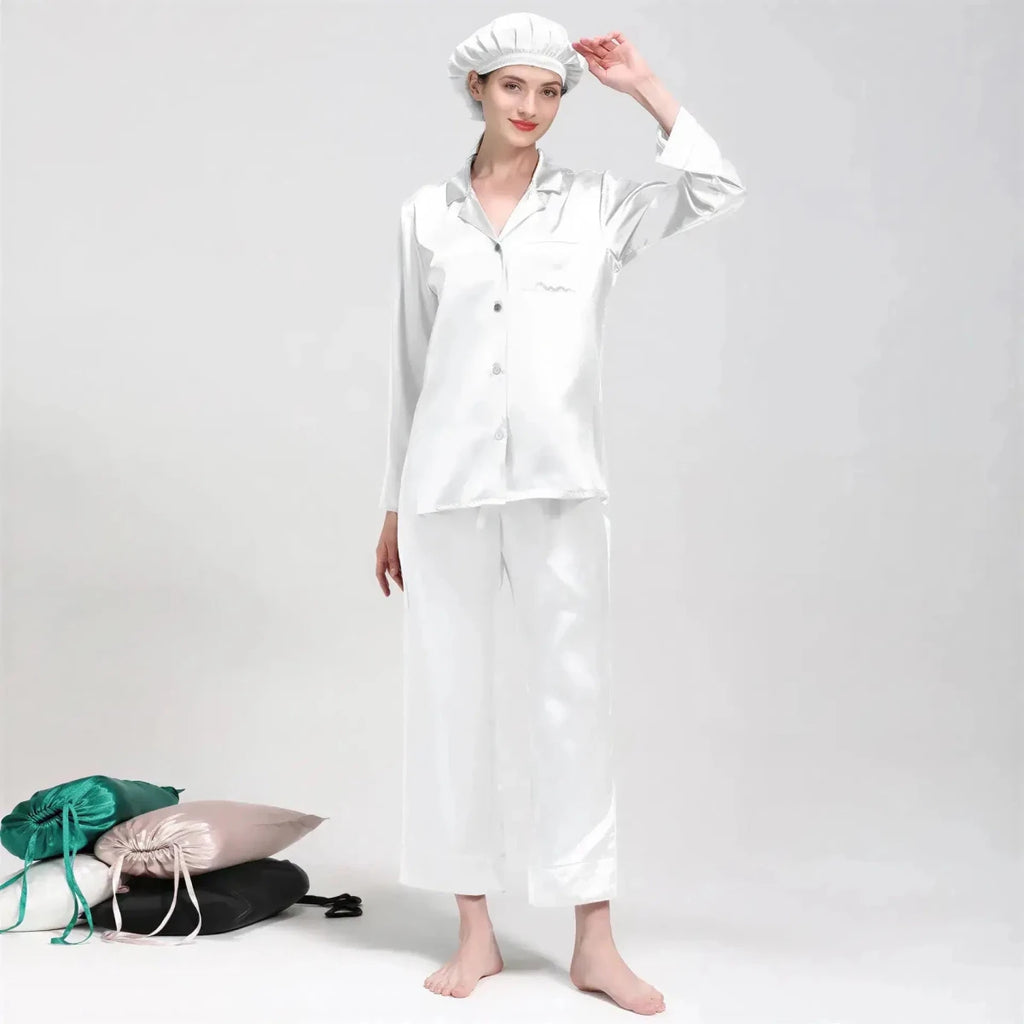 Women's Mulberry Silk Pajama Set | Long Sleeve 2-Piece Sleepwear Black Windia