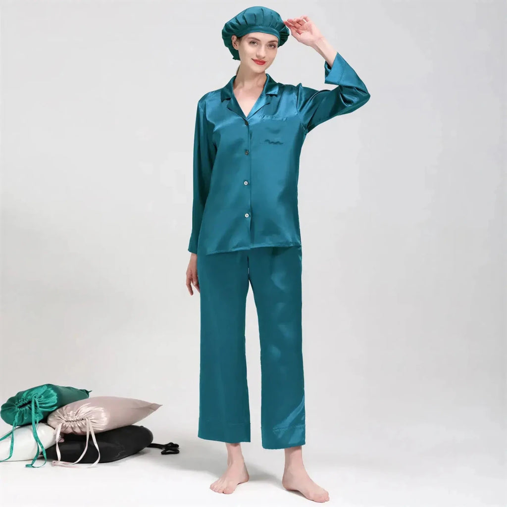 Women's Mulberry Silk Pajama Set | Long Sleeve 2-Piece Sleepwear Black Windia