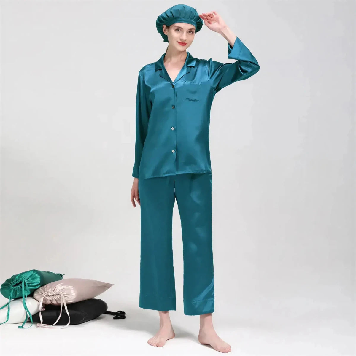 Women's Mulberry Silk Pajama Set | Long Sleeve 2-Piece Sleepwear Black Windia