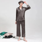 Women's Mulberry Silk Pajama Set | Long Sleeve 2-Piece Sleepwear Grey Windia