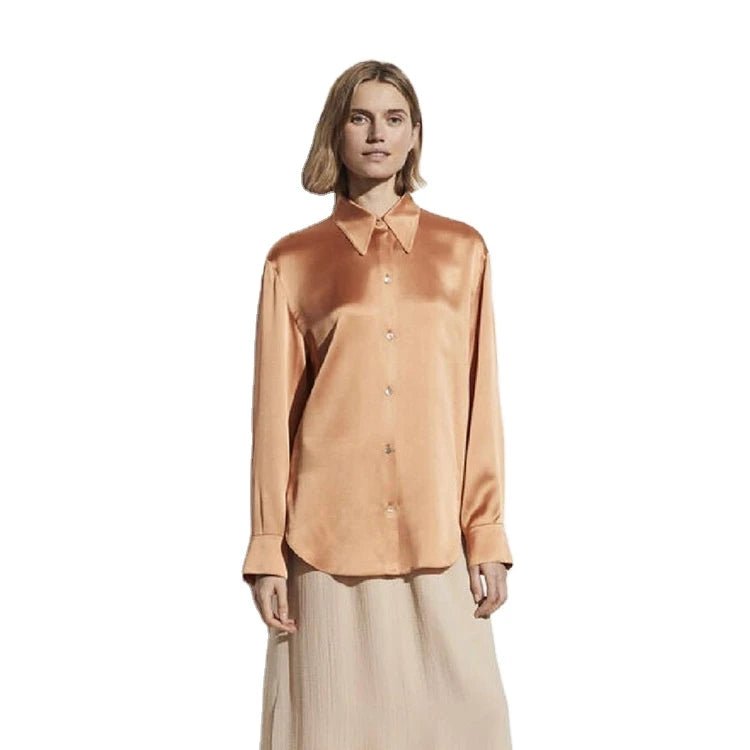 Women's Pearl Silk Satin Lapel Shirt | Luxury Blouse - Windia