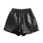 Women's Sheepskin Leather Wide-Leg Shorts | Genuine Leather | Camel & Black | S–3XL - Windia