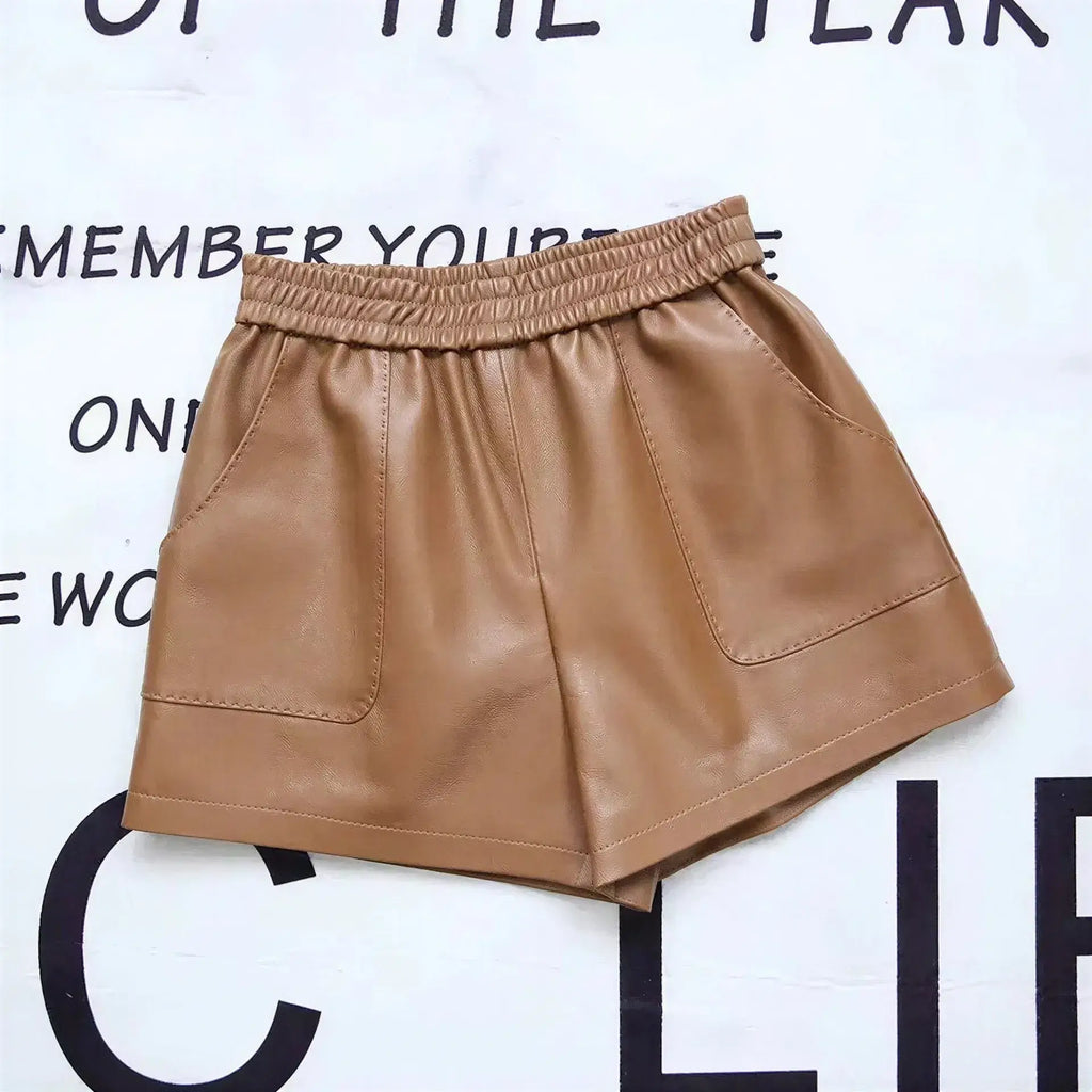 Women's Sheepskin Leather Wide-Leg Shorts | Genuine Leather | Camel & Black | S–3XL S Windia