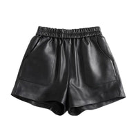 Women's Sheepskin Leather Wide-Leg Shorts | Genuine Leather | Camel & Black | S–3XL - Windia
