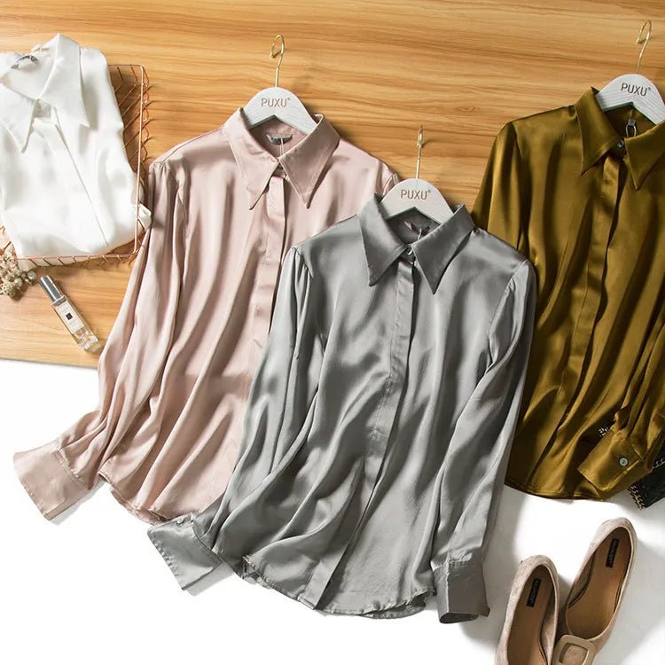 Women's Silk Satin Shirt | Long Sleeve Loose Blouse - Windia