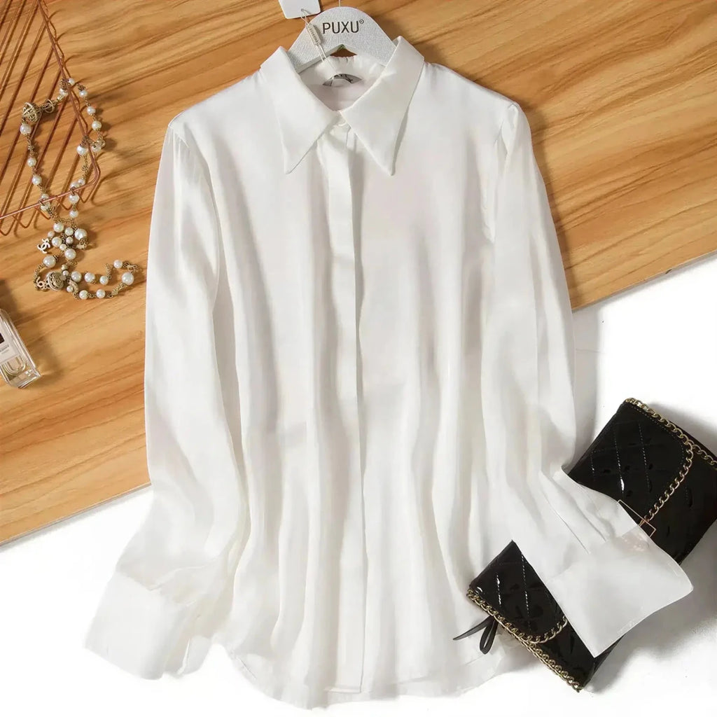 Women's Silk Satin Shirt | Long Sleeve Loose Blouse M Windia