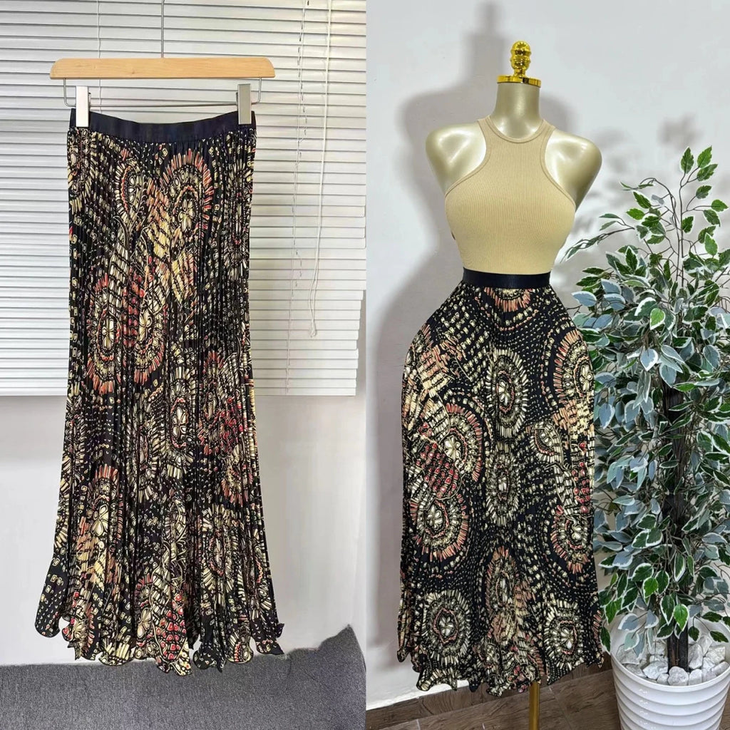Elegant A-line Midi Skirt, High Waist & Pleats - Perfect for Day to Night! - Windia