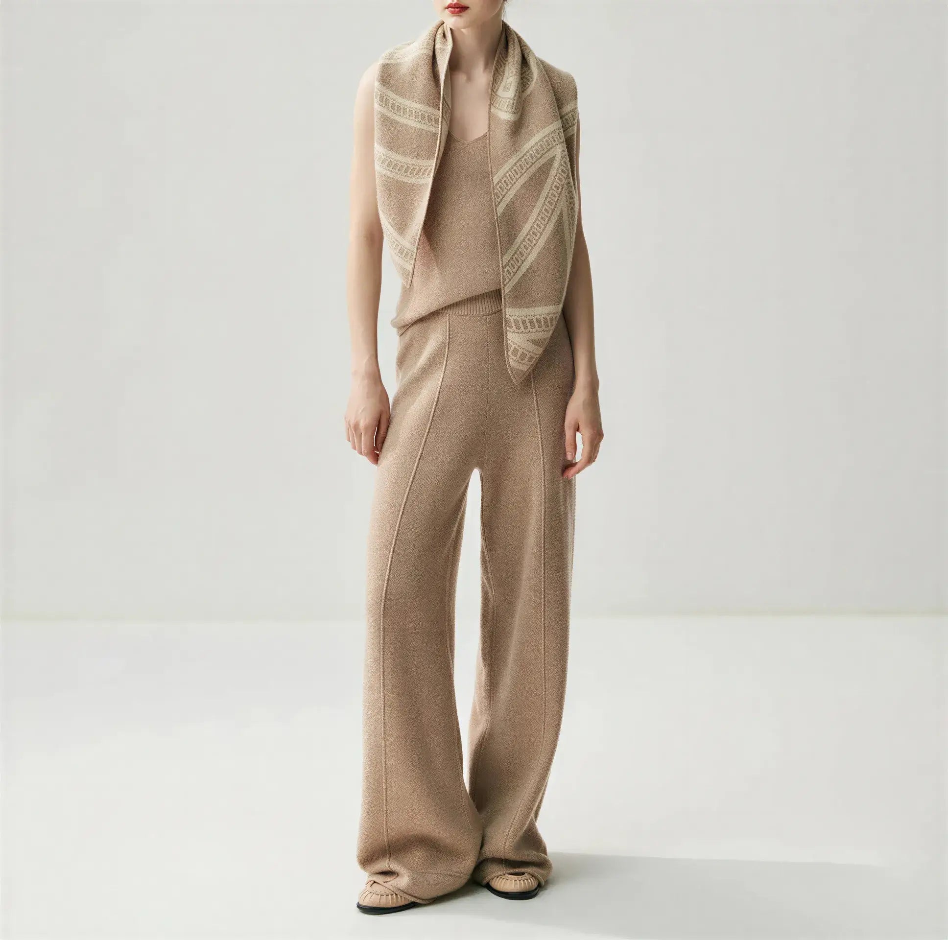 Women's Wool Cashmere Knitted Wide Leg Pants – High Waist Loose Straight Trousers M Windia